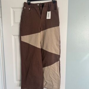 Brown and Tan Patchwork Pants